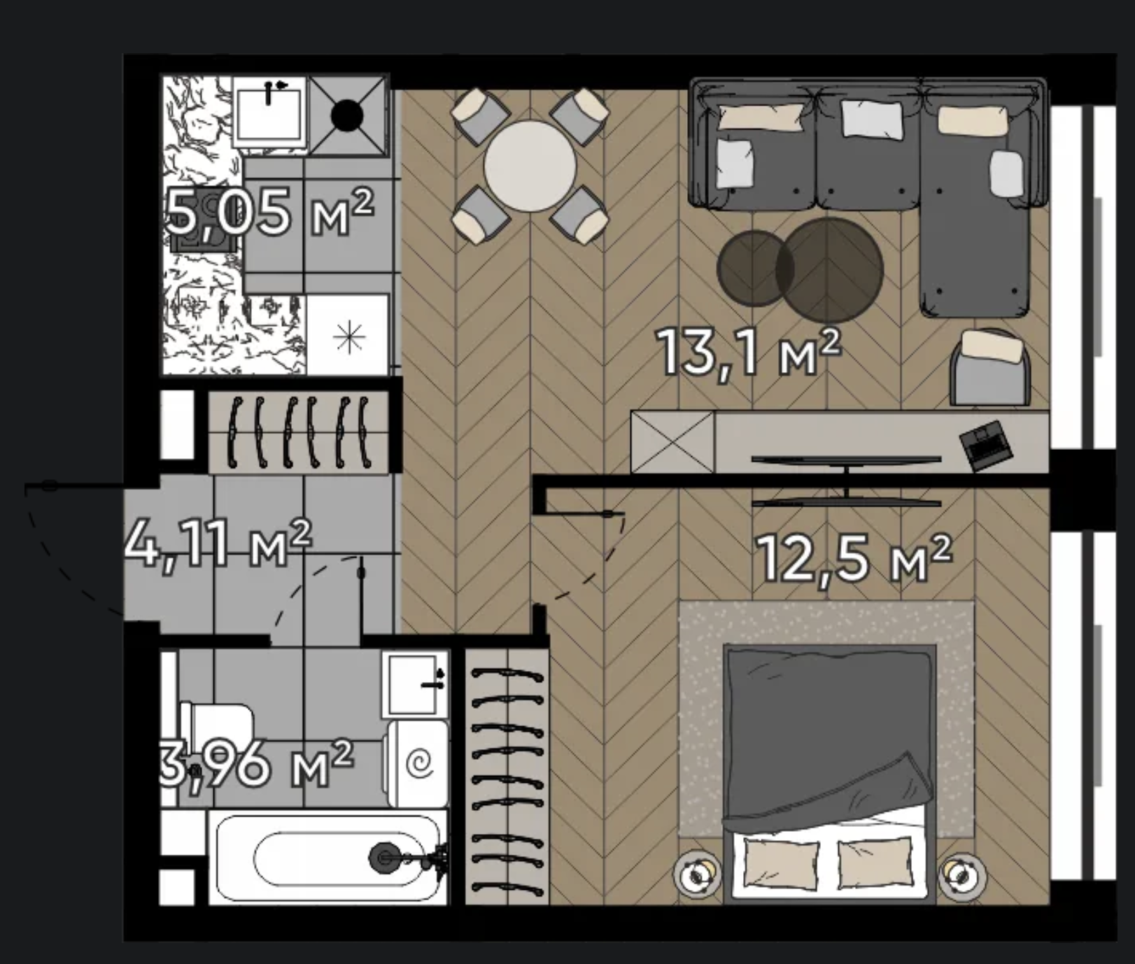 Однокомнатная квартира 38,7 м²
