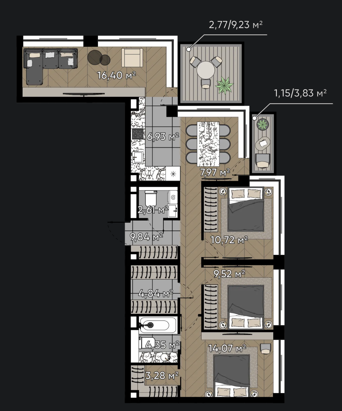 Четырёхкомнатная квартира 94,5 м²