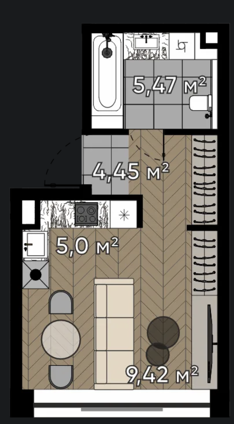 Студия 24,3 м²