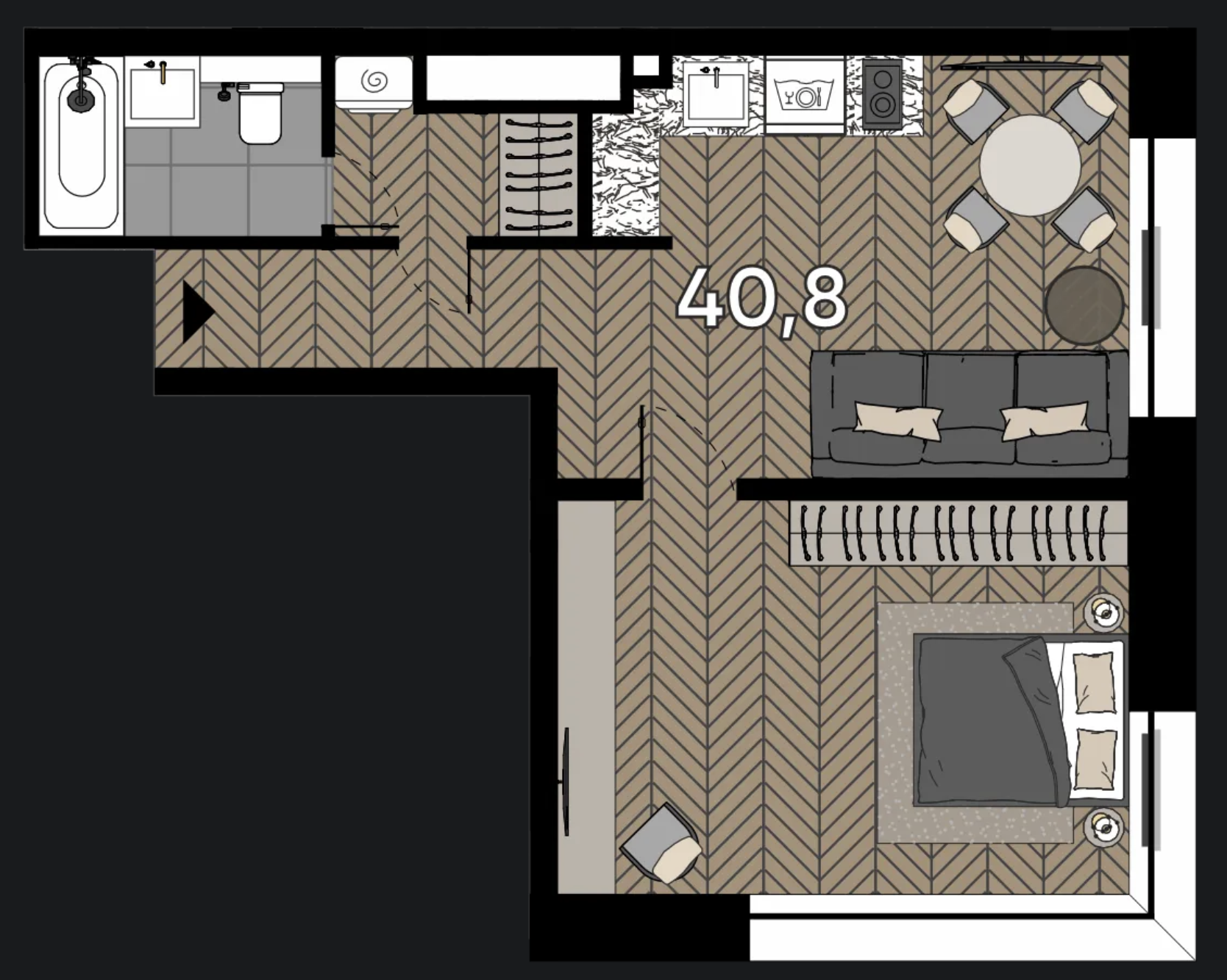 Однокомнатная квартира - 40,8 м²